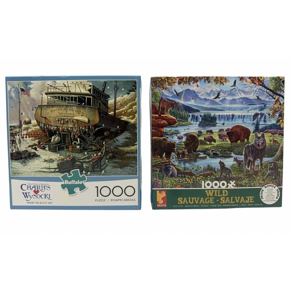 Lot of 2 1000 Piece Jigsaw Puzzles Buffalo Charles Wysocki & Ceaco Wild
